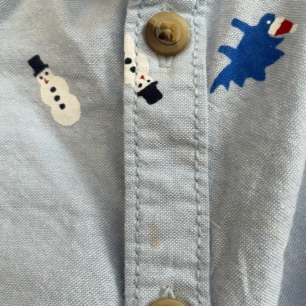 Old Navy Light Blue Holiday Shirt with Snowman Print 12-18 months